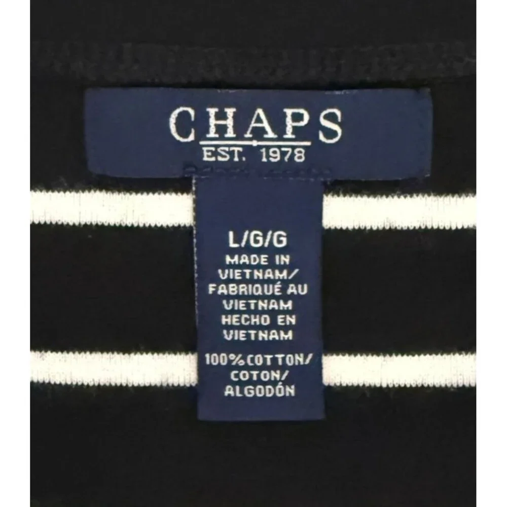 Chaps Women's 3/4 Sleeve Crewneck Boatneck Black White Stripe‎ Cotton Size Large